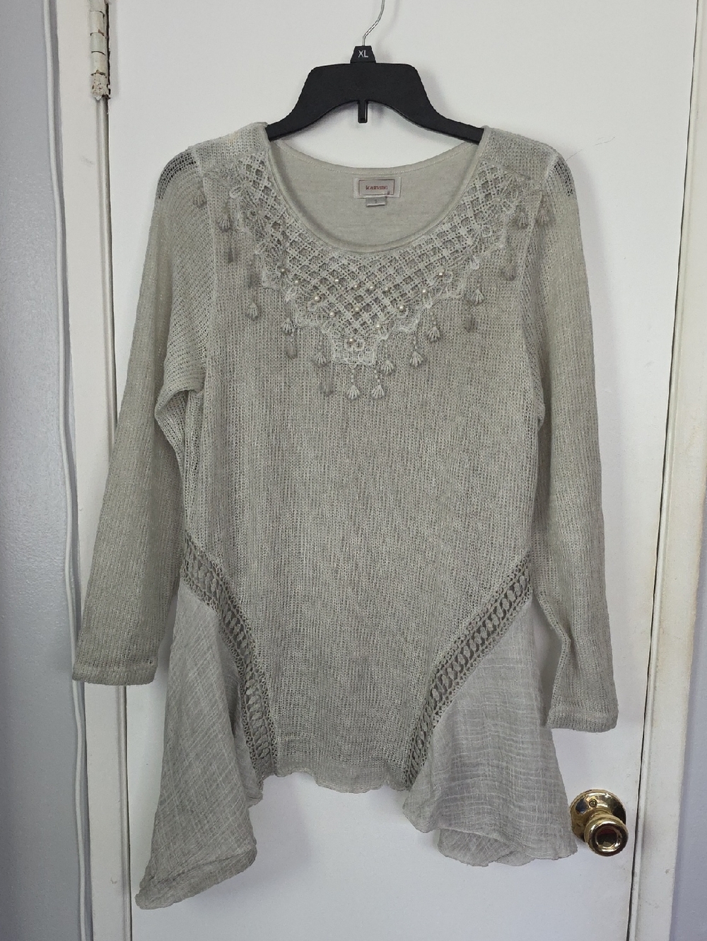 Light Gray Lace-Trim Knit Tunic Dress